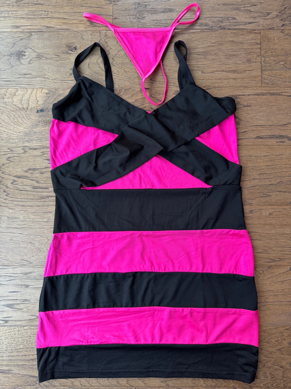 Pink and black dress with matching underwear
